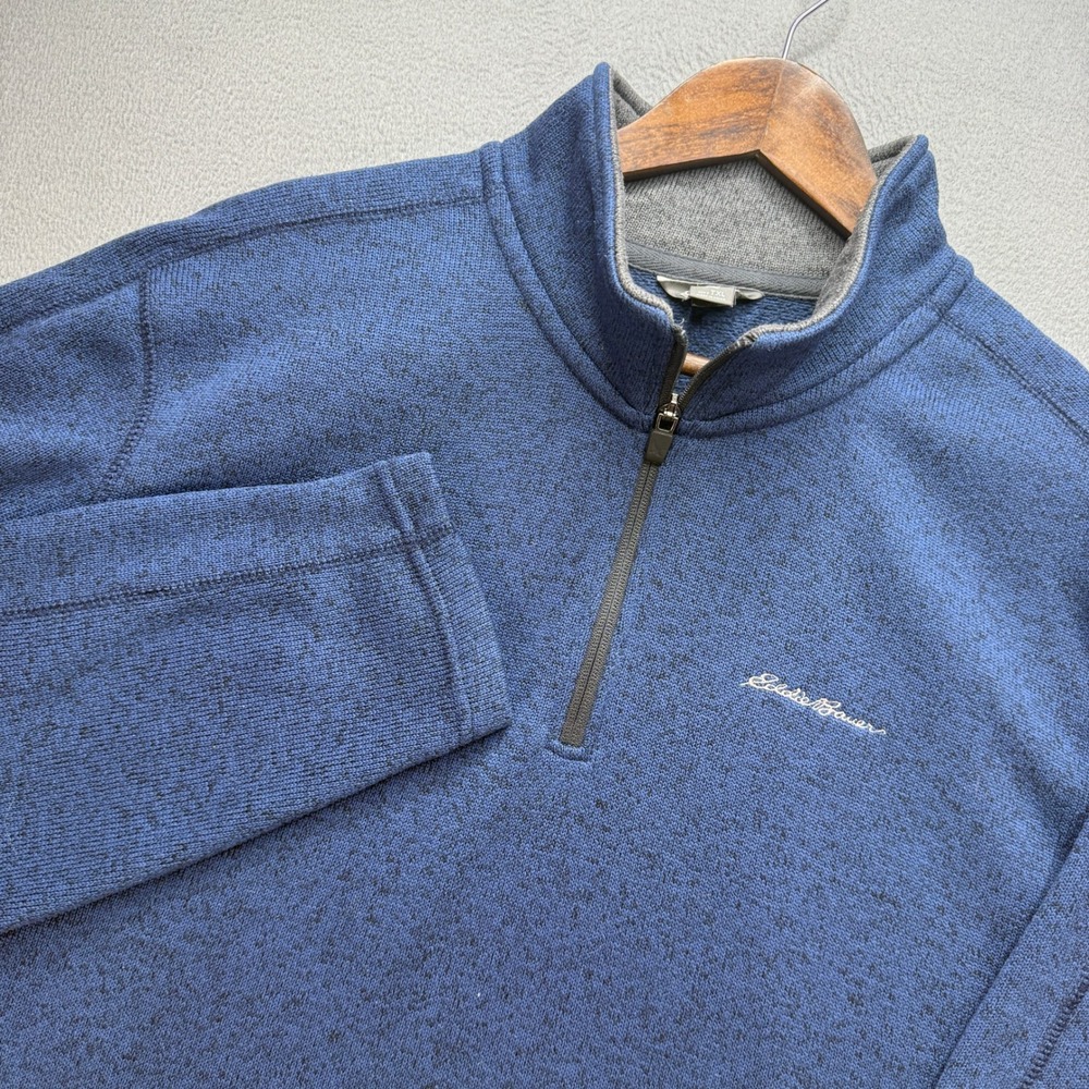 Eddie Bauer Quarter Zip Pullover Mens TXL Blue Polyester Fleece Sweater Tall